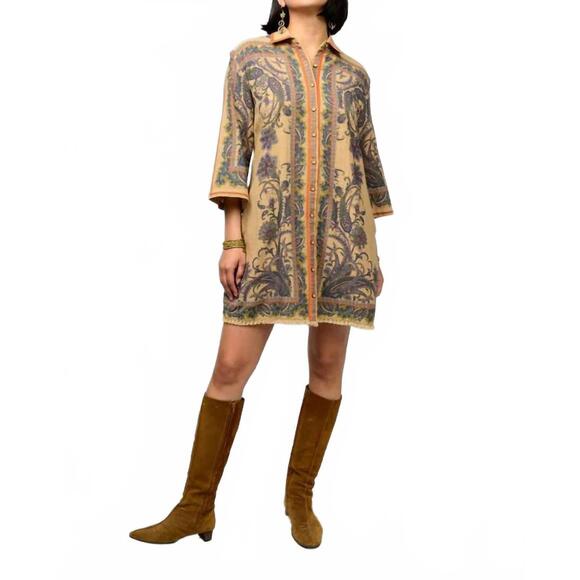 NEW IVY JANE paisley border shirtdress in camel - Picture 3 of 3